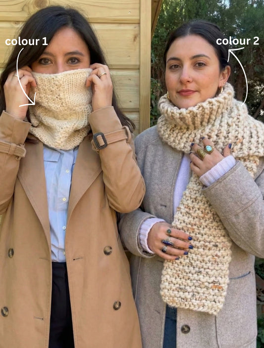 2 Kits Bundle | Knitting Stitch Sampler Kit Make your first Snood + Dinka Scarf - Yummy Yarn Version
