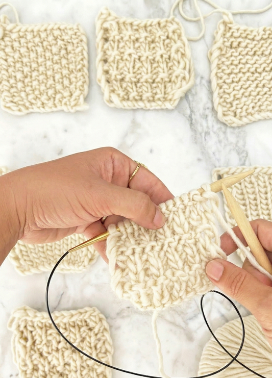 Stitch Sampler Kit: Learn The Basics Knitting Kit - Make your first Placemat & Coasters - Yummy Version